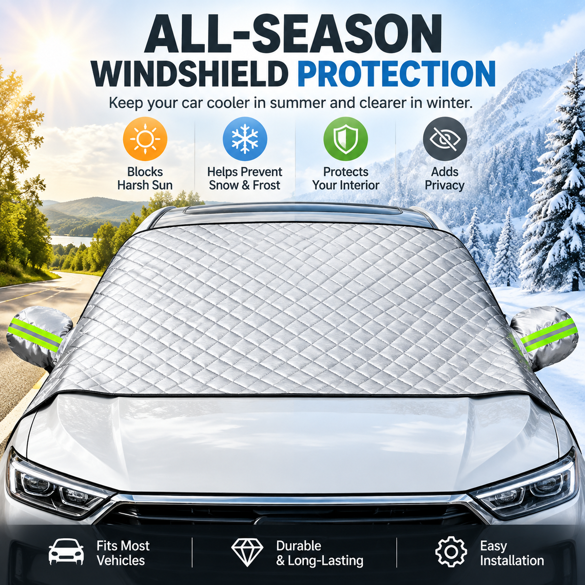 🚗 Magnetic Windshield Cover – All-Season Sun, Snow & Frost Protector for Cars, SUVs & Trucks (offer)