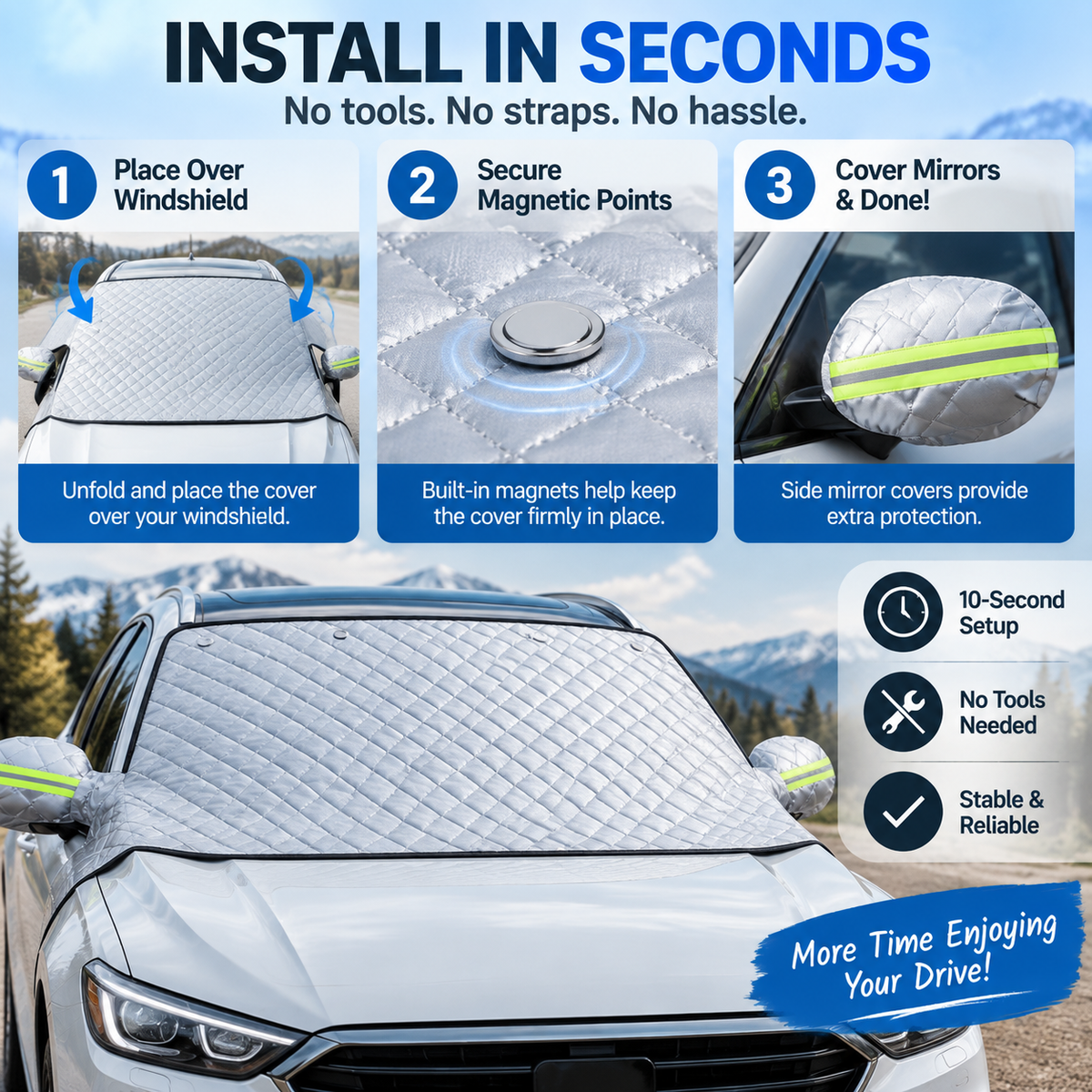 🚗 Magnetic Windshield Cover – All-Season Sun, Snow & Frost Protector for Cars, SUVs & Trucks (offer)