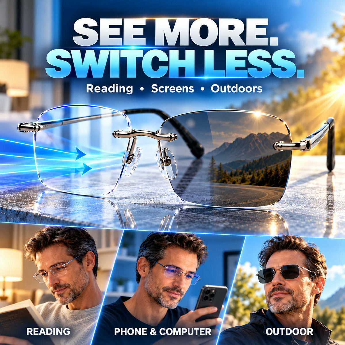 👓Multi-Zone Photochromic Reading Glasses
