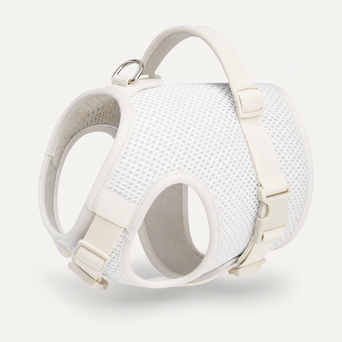 White cooling mesh dog harness with grab handle